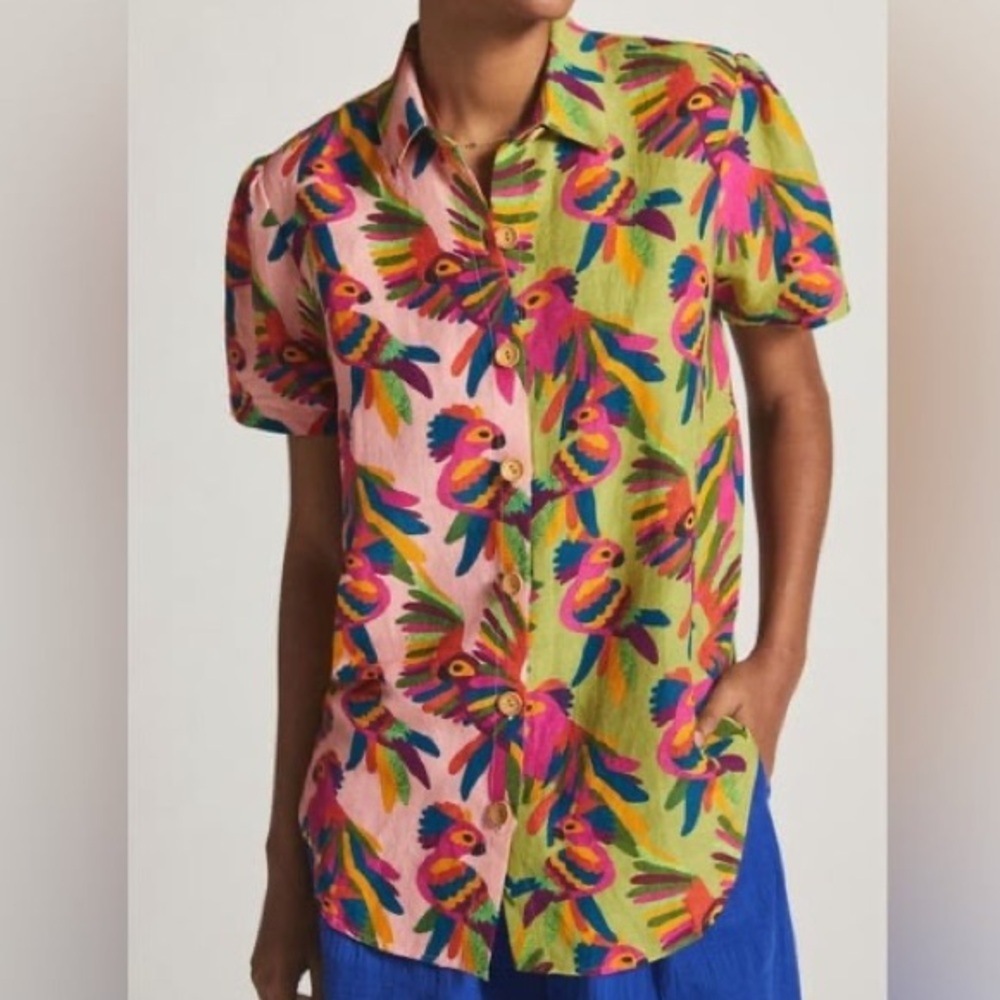 FARM Rio for Anthropologie Parrot Print Surf Shirt - Picture 2 of 5